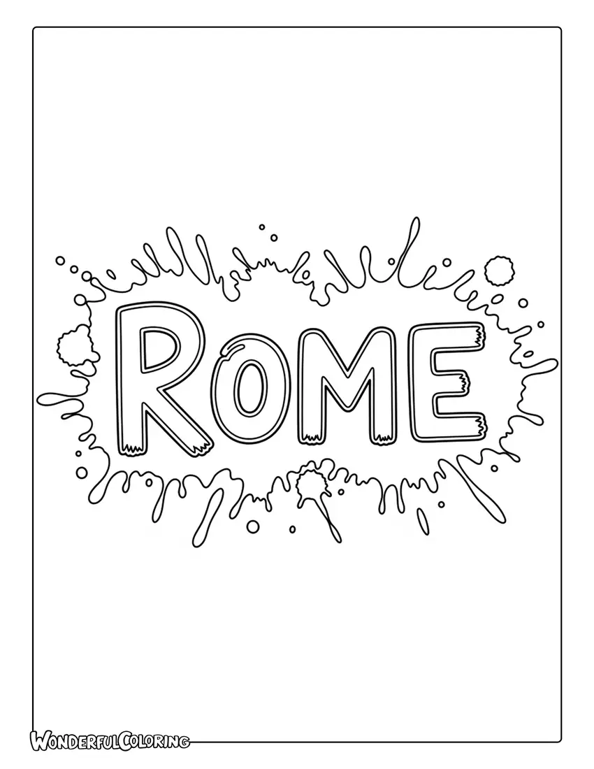 Rome watercolor brush lettering design coloring page