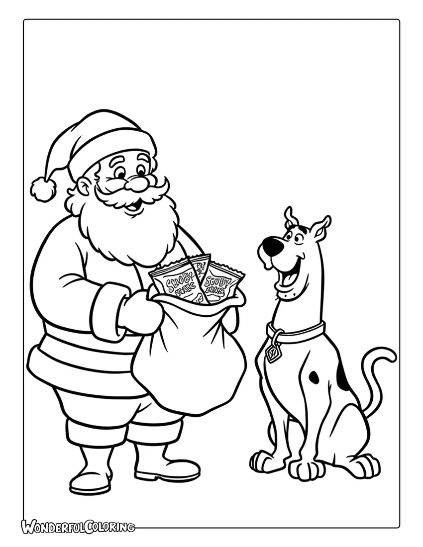 Santa Giving Scooby Snacks Coloring Page