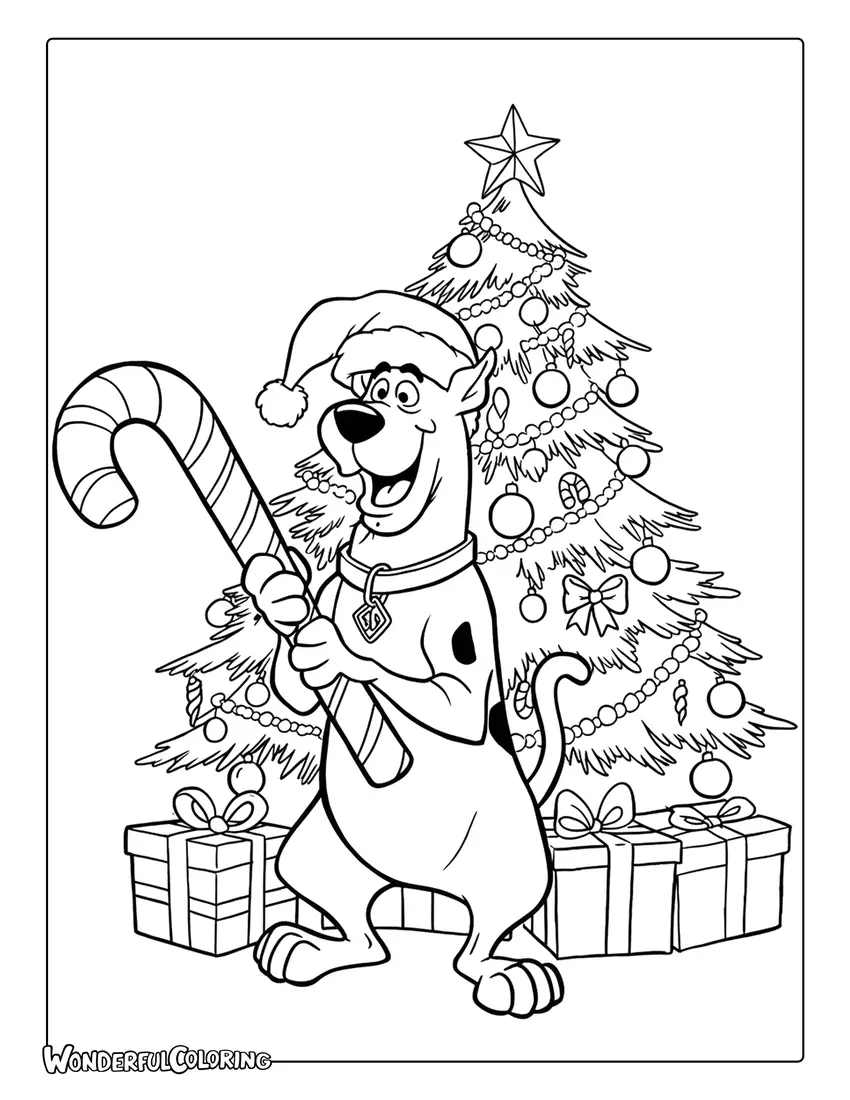 Scooby Doo Christmas coloring page of Scooby wearing a Santa hat