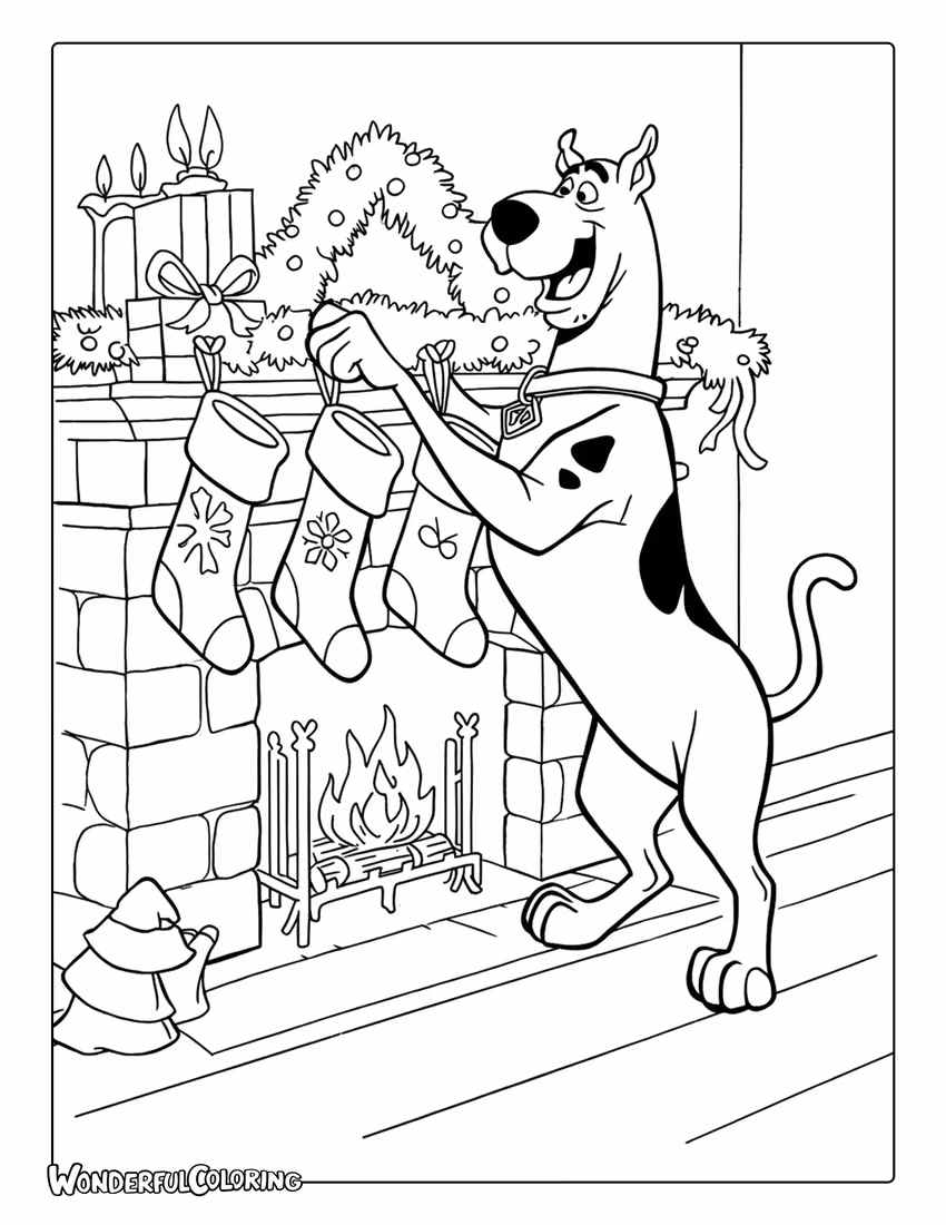 Scooby Doo Christmas to color of Scooby hanging stockings