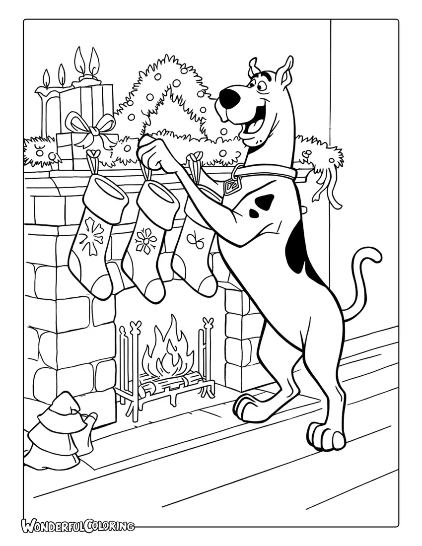 Scooby Doo Christmas to color of Scooby hanging stockings