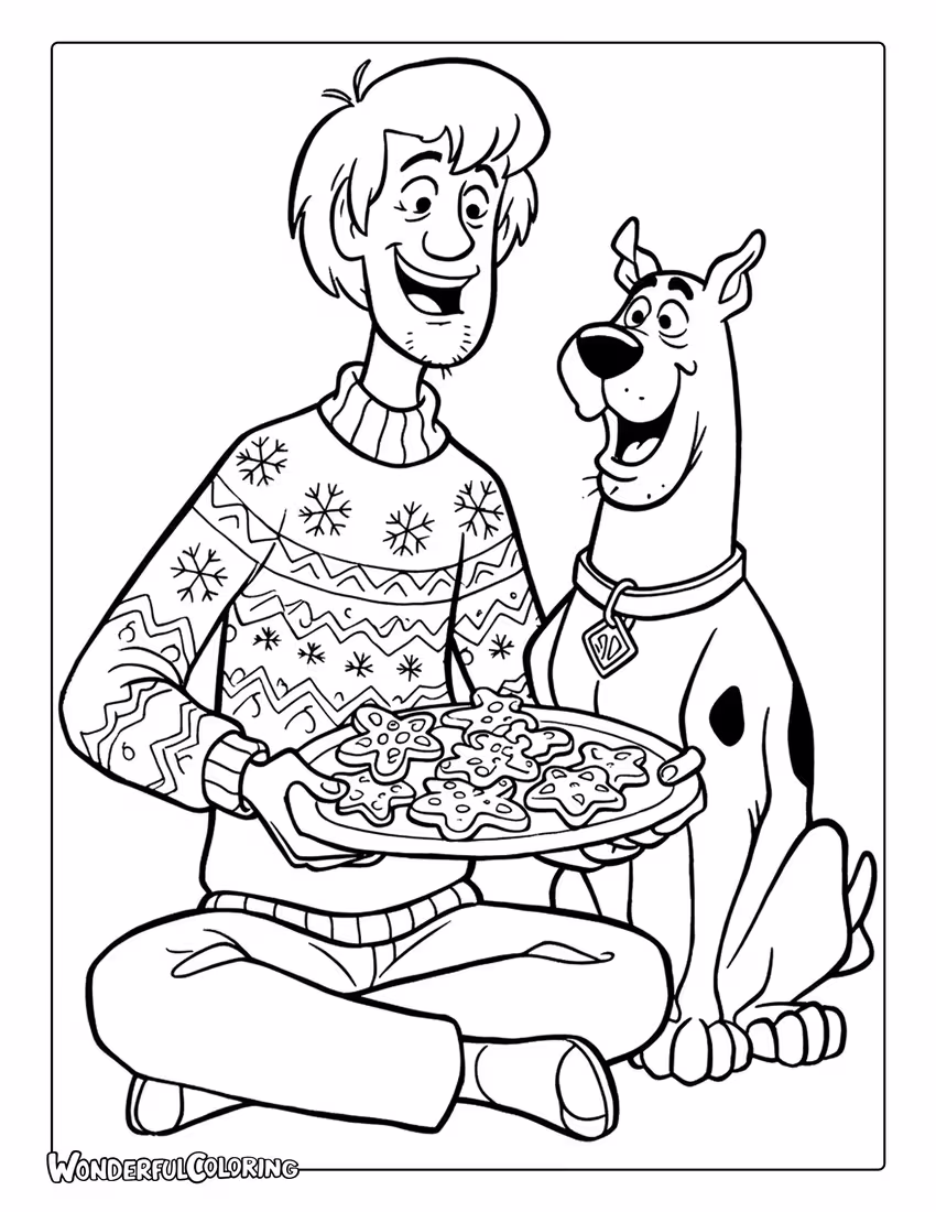 Shaggy and Scooby Christmas Cookie Coloring Sheet