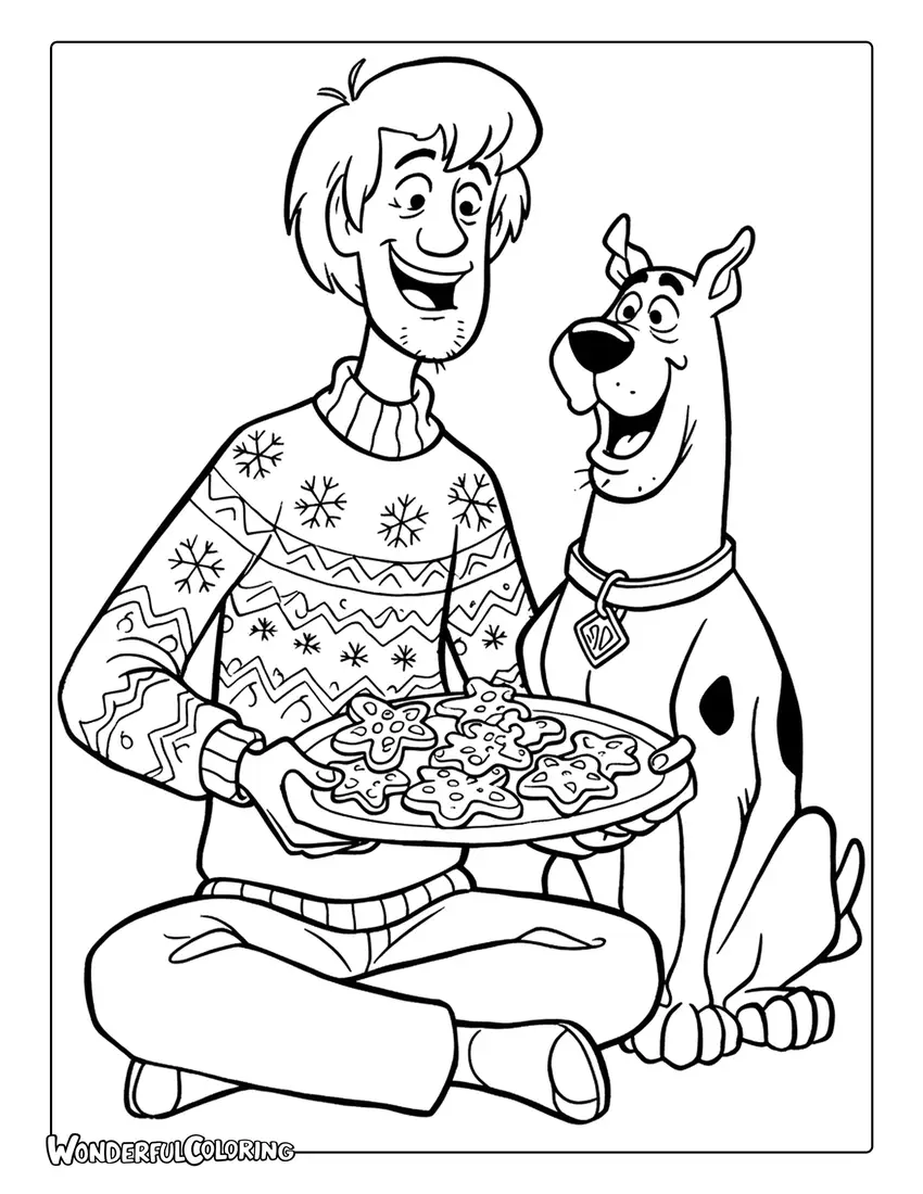 Shaggy and Scooby Christmas Cookie Coloring Sheet