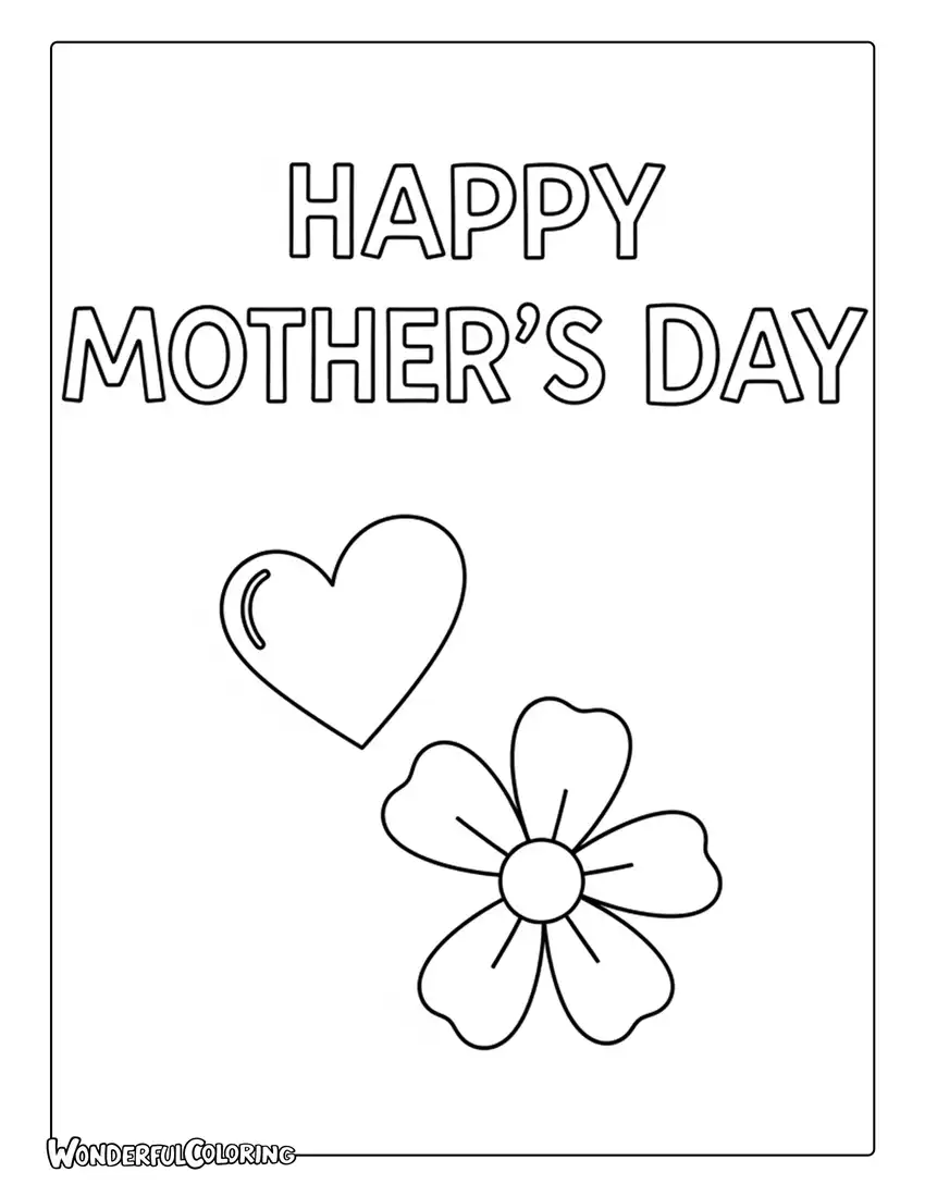 simple mothers day minimalist design coloring page heart flower text