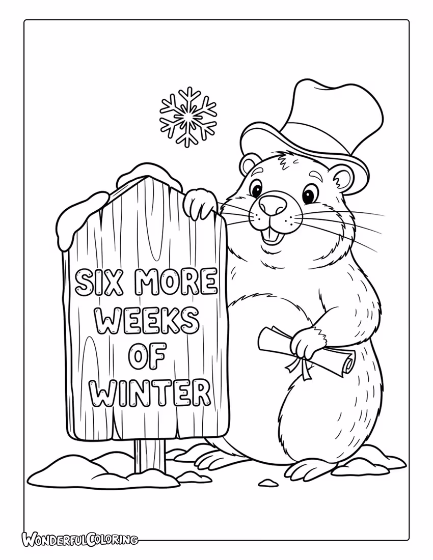 Six more weeks of winter Groundhog Day coloring page