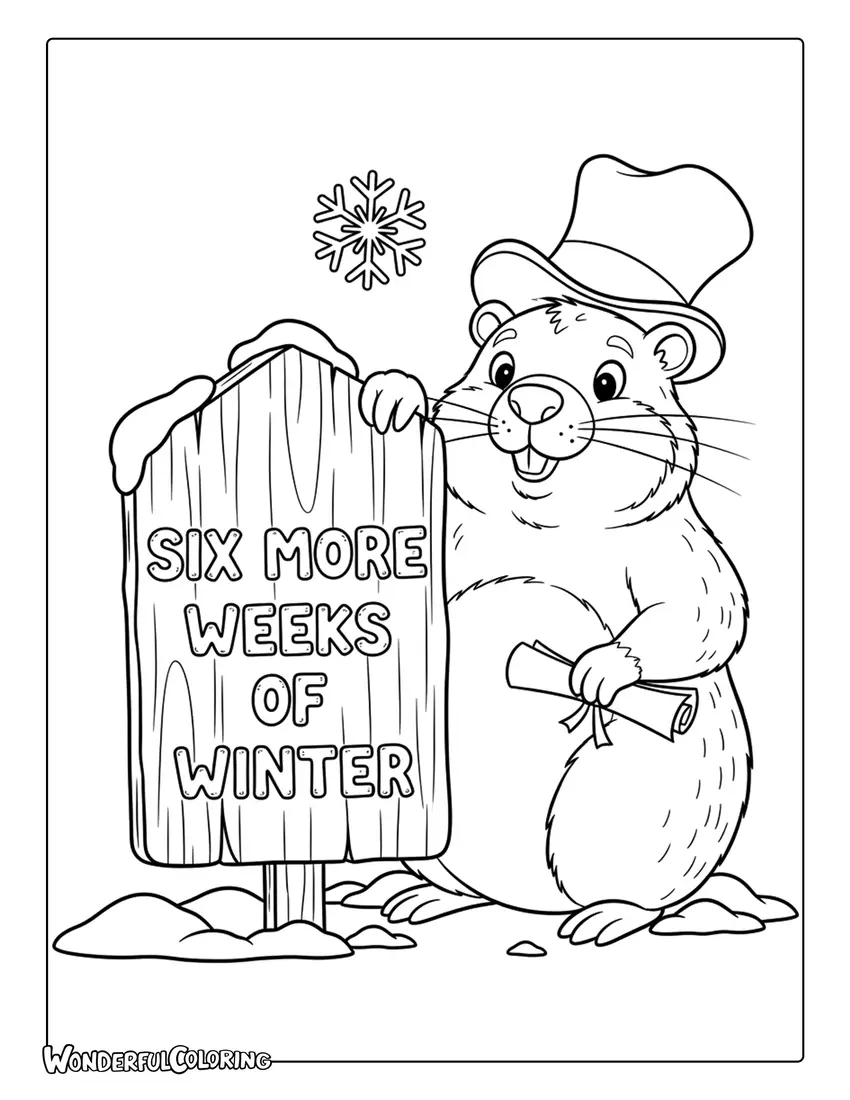 Six more weeks of winter Groundhog Day coloring page