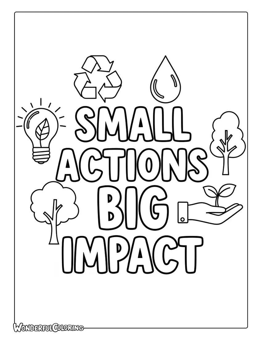small actions big impact typography eco icons coloring page
