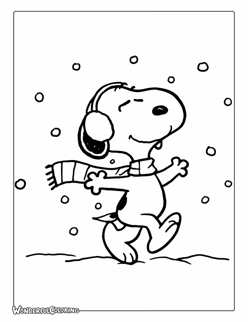 Snoopy dancing Christmas coloring page