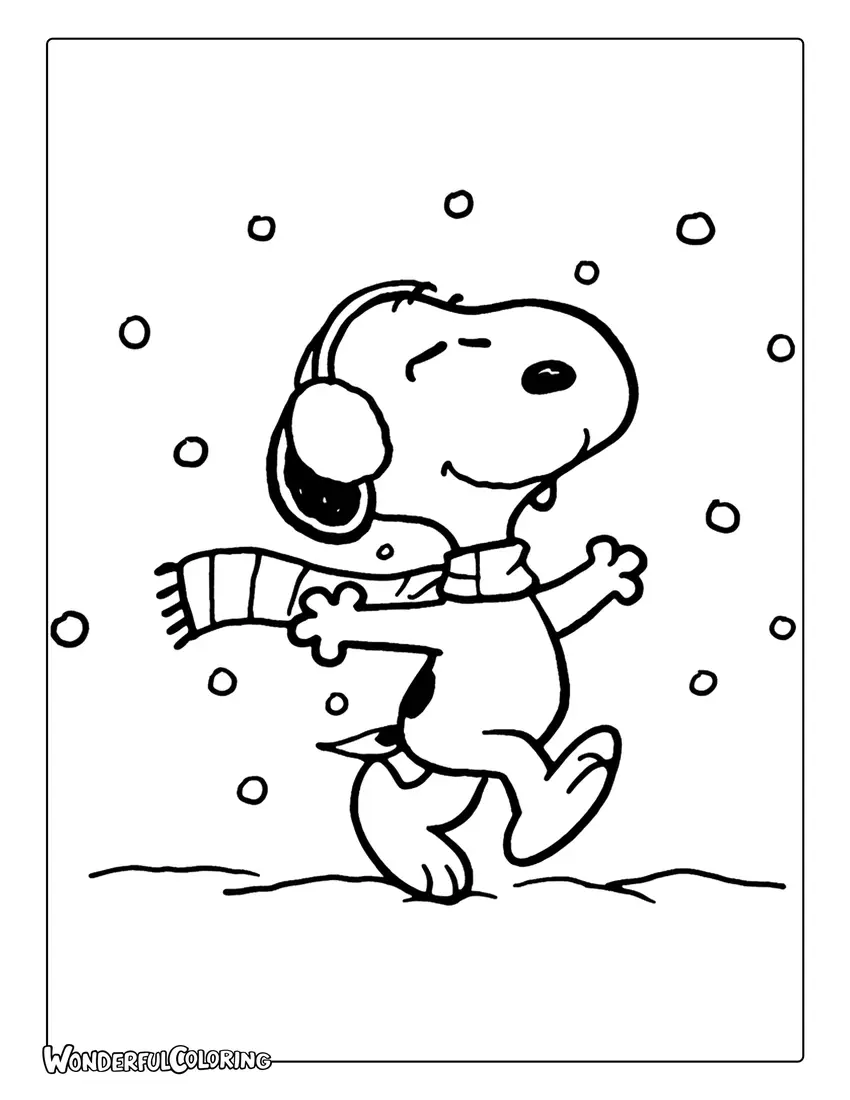 Snoopy dancing Christmas coloring page