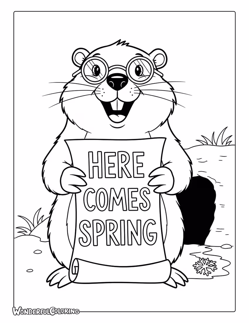 Snowy Burrow Groundhog Nature Coloring