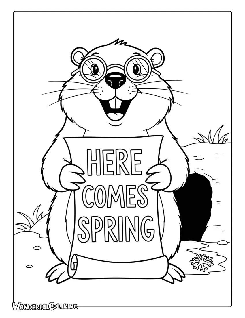 Snowy Burrow Groundhog Nature Coloring