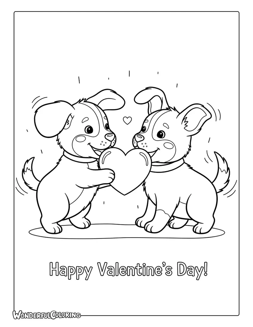 Sweet puppies sharing a heart coloring page