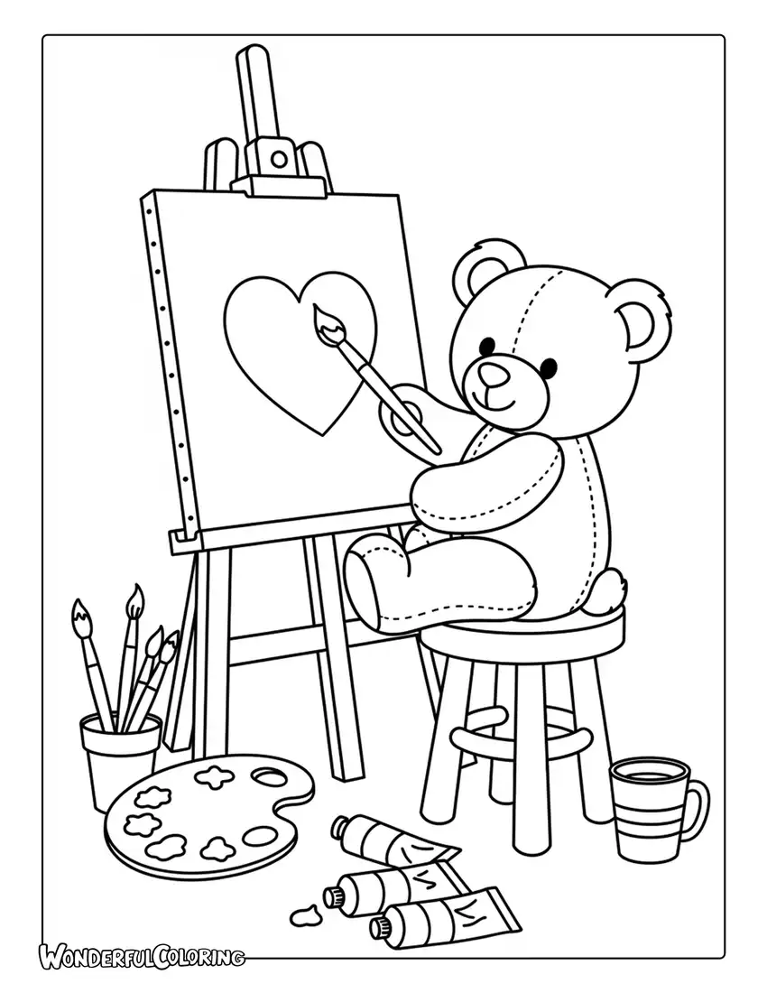 Teddy bear painting on canvas art coloring page