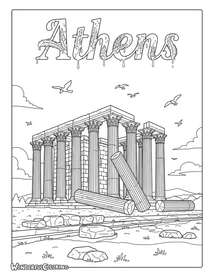 Temple of Olympian Zeus Athens tall marble columns coloring page