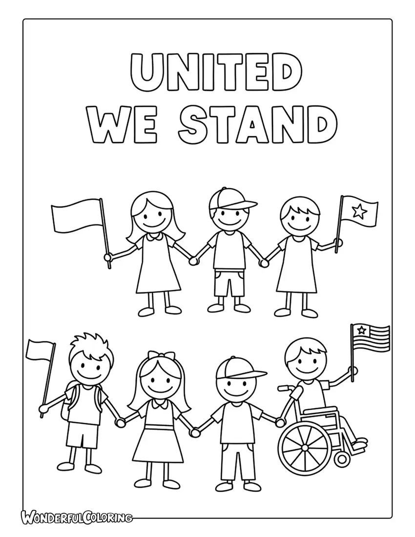 United We Stand People Holding Hands Doodle Coloring Page
