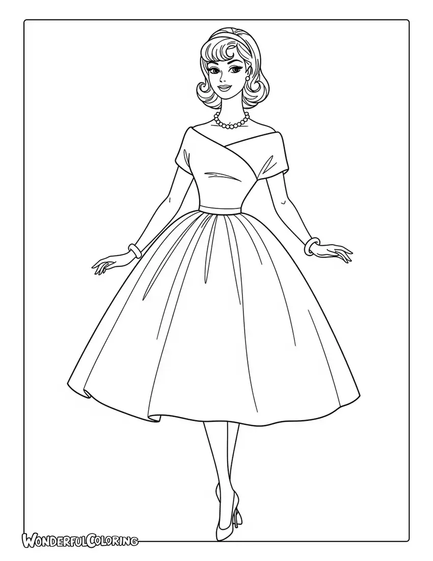vintage barbie retro classic style coloring page