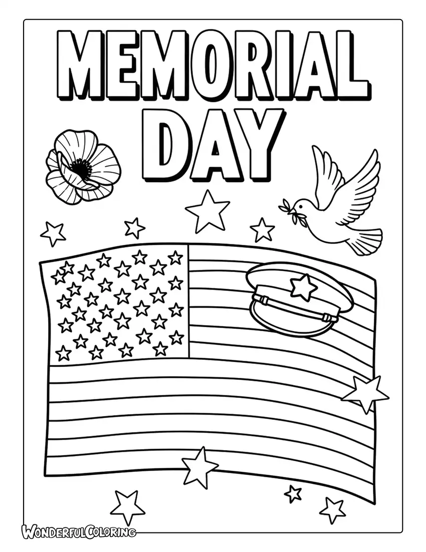 vintage memorial day poster patriotic typography coloring page