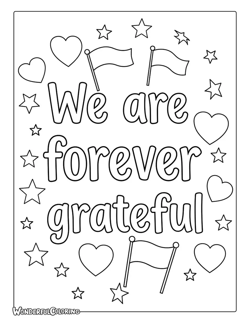 We Are Forever Grateful Heart Flag Doodle Coloring Page