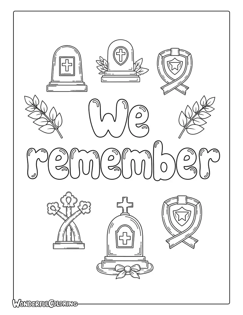 We Remember Candle Doodle Coloring Page