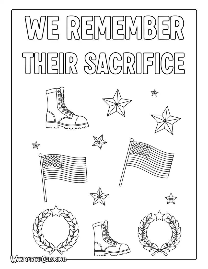 We Remember Their Sacrifice Memorial Icons Coloring Page