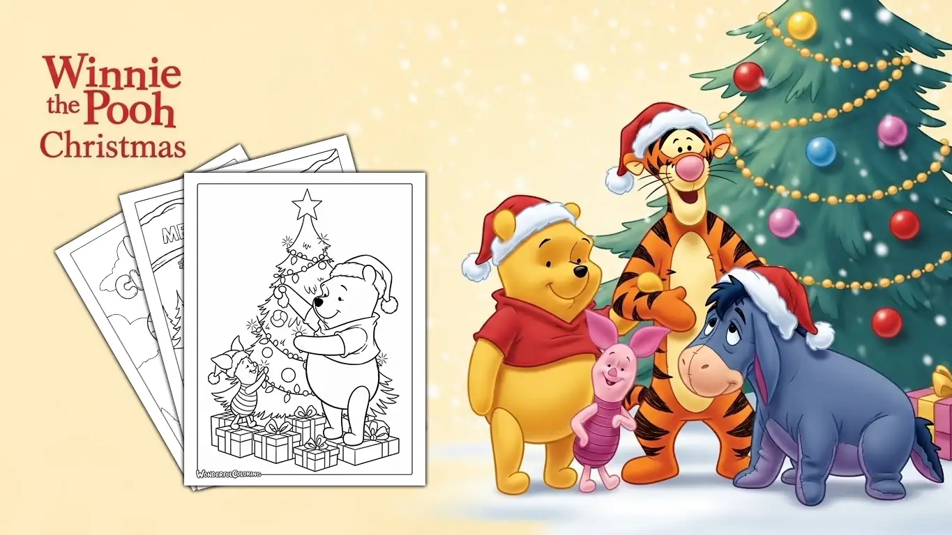 Winnie the Pooh Christmas Coloring Pages