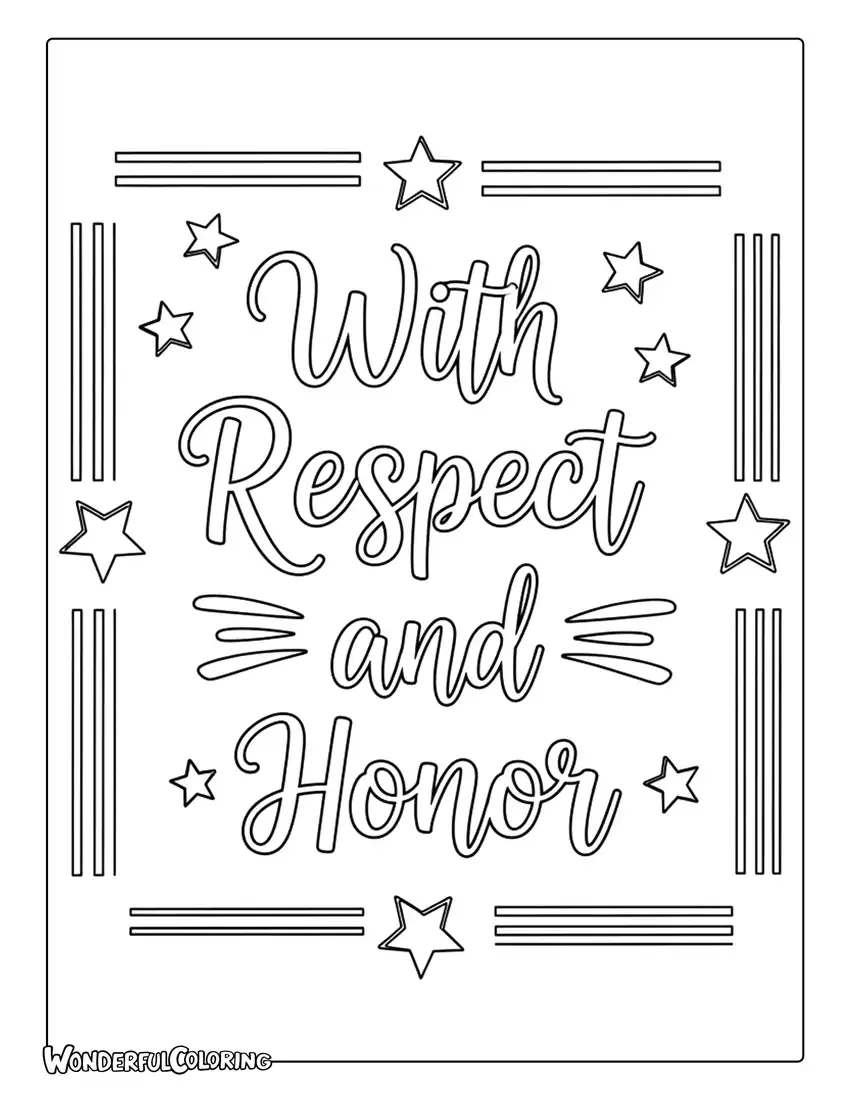 With Respect and Honor Star Border Coloring Page