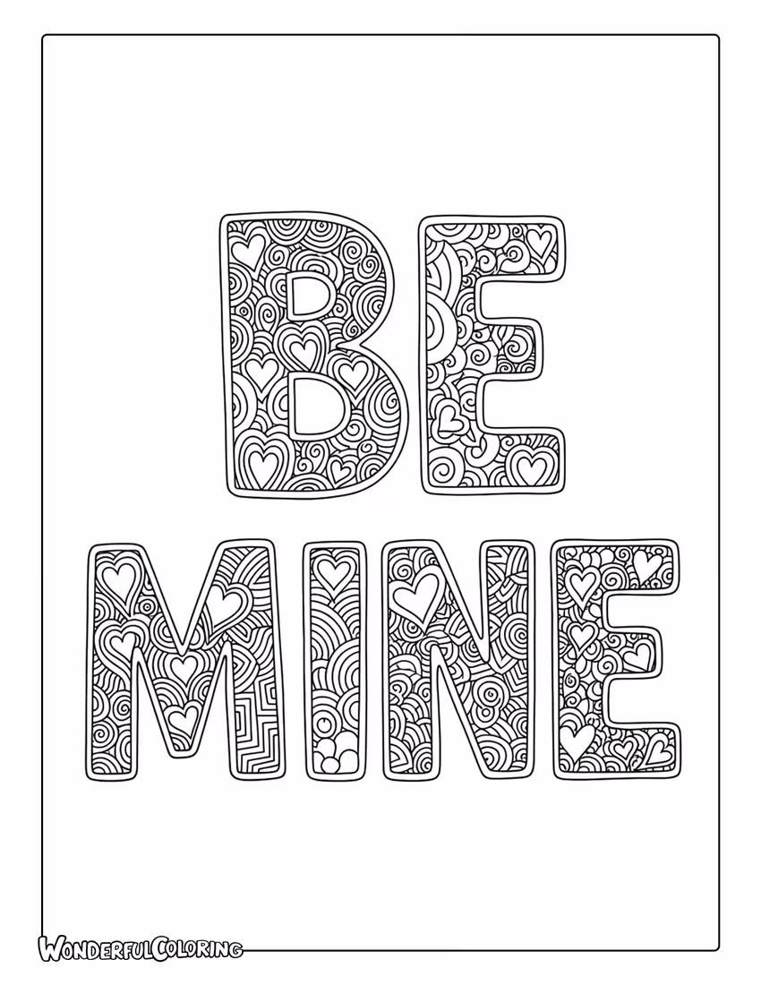 Zentangle Be Mine Coloring Page