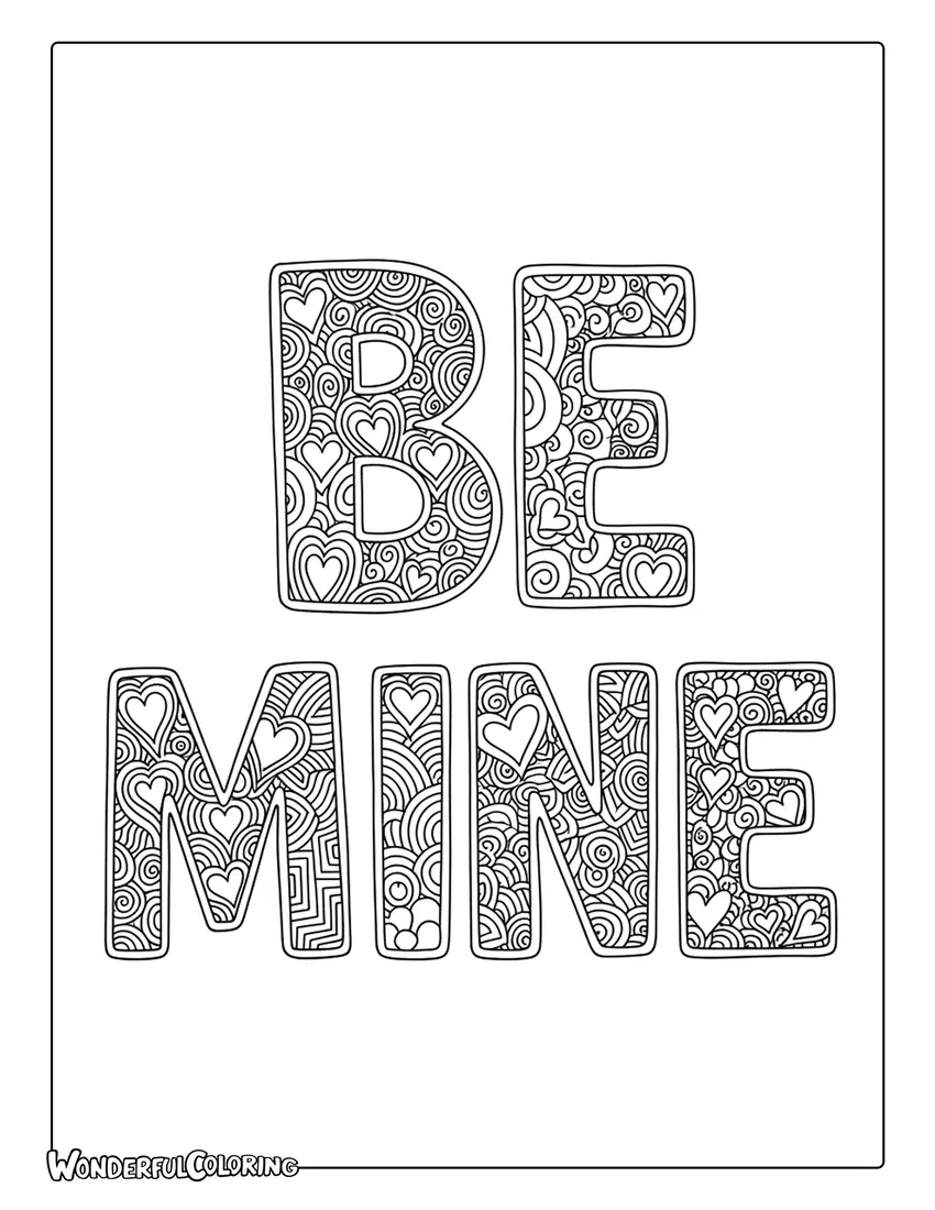 Zentangle Be Mine Coloring Page