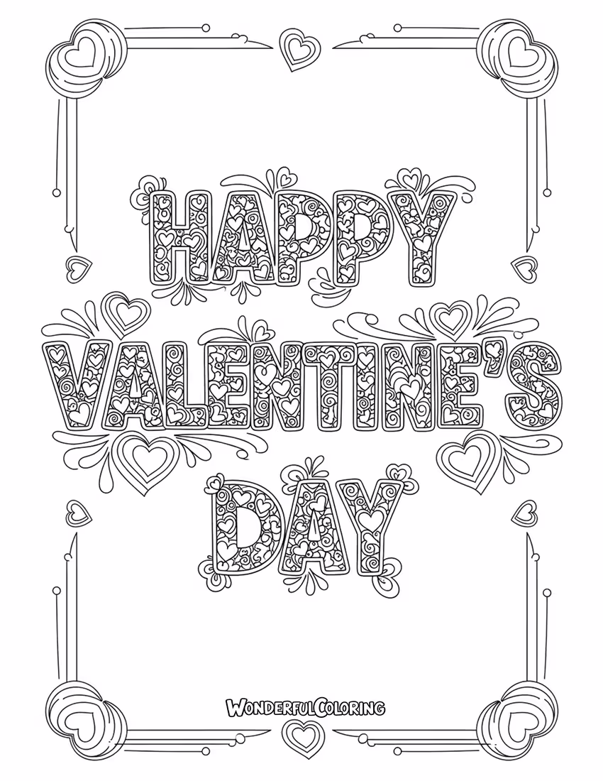 Zentangle Happy Valentines Day Card Coloring Page