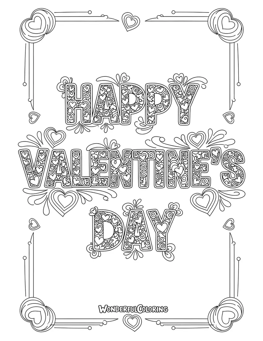 Zentangle Happy Valentines Day Card Coloring Page